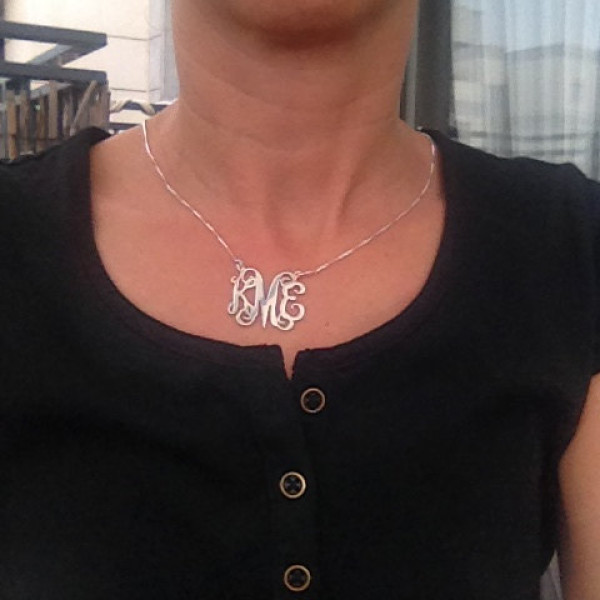 Large Monogram necklace, Personalized Gift, Monogramed Initial, Sterling Silver Initial, silver necklace, Small Monogram necklace 925 silver