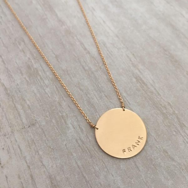 Large Personalized Stationary Disc Necklace // Cable Chain