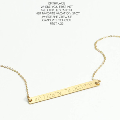 Latitude Longitude Necklace - Location necklace - Gold bar necklace - Custom bar necklace - Graduation Gift