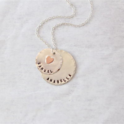 Layered Circle Necklace. Personalized necklace, with tiny heart. Sterling silver necklace, mom jewelry.