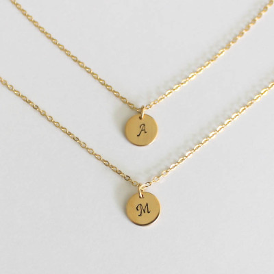 Layered Initial Necklace Set, Dainty Gold Layering necklace, Silver Necklace, Initial Disc, Personalized Necklace, Friend Gift