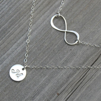 Layered 925 Sterling Silver Infinity And Initial Disc Details about   Personalized Necklace 