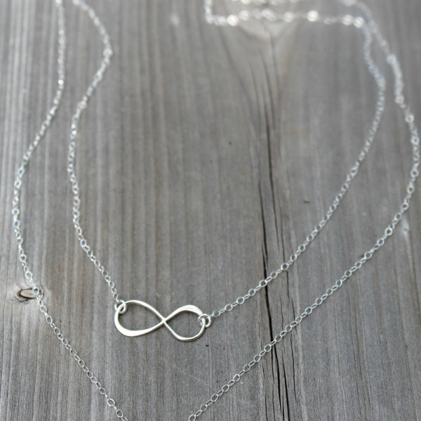 Layered infinity & Initial Necklace, 925 sterling silver personalized stamped disc, Double chain Monogram Letter, two chains bridesmaids