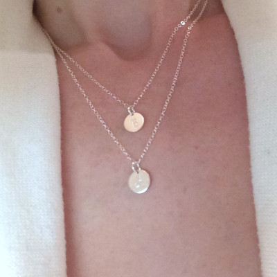 Layered initial necklace set, double layered silver initial necklace, two necklaces, Gold Plated, sterling silver, rose Gold Plated,