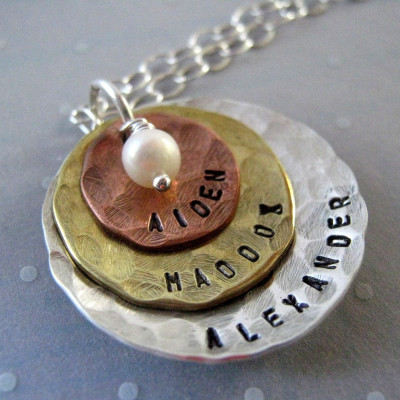 Layered mommy necklace - Simplicity Mixed Metal mothers personalized necklace - hand stamped necklace