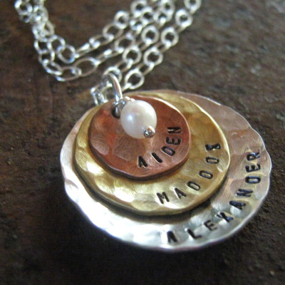 Layered mommy necklace - Simplicity Mixed Metal mothers personalized necklace - hand stamped necklace