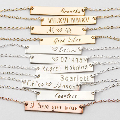Layering Necklaces Set W. Gold Bar Necklace, Engraved Bar Necklace, Delicate Layering Necklaces, Nameplate, Mothers Necklace