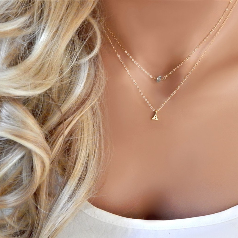 letter necklace Letter Necklace • Initial • Letter Charm • Custom Initial Charm • Layered  Gemstone Initial Gold Silver • Bridesmaids Gift • Gift for Her