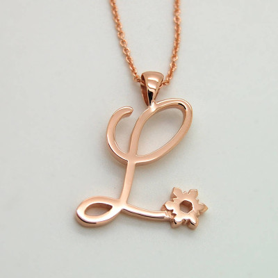 Letter Necklace, Rose Gold Letter Necklace, 18k Gold Letter Necklace from Custom Handwriting, Script Letter Gold Cursive Alphabet Gift