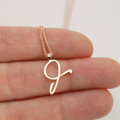 Letter Necklace, Rose Gold Letter Necklace, 18k Gold Letter Necklace from Custom Handwriting, Script Letter Gold Cursive Alphabet Gift