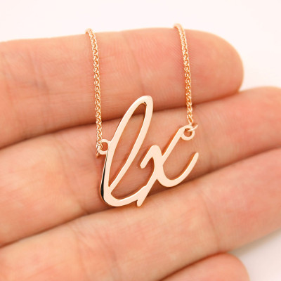 Letter Necklace, Rose Gold Letter Necklace, 18k Gold Letter Necklace from Custom Handwriting, Script Letter Gold Cursive Alphabet Gift