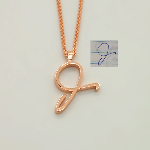 Letter Necklace, Rose Gold Letter Necklace, 18k Gold Letter Necklace from Custom Handwriting, Script Letter Gold Cursive Alphabet Gift