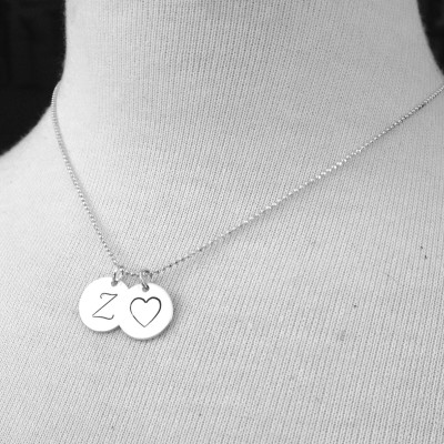 Letter Z Necklace, Sterling Silver Initial Necklace, Large Initial Necklace, Initial Heart Necklace, Hand Stamped Jewelry, Charm Necklace