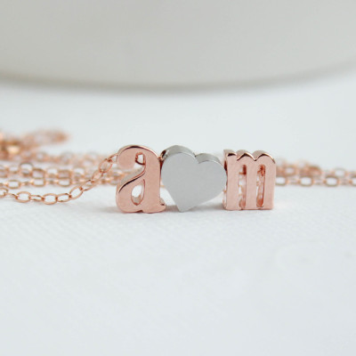 Letter necklace, Rose Gold Necklace, Couples necklace, Initial Necklace, Love necklace