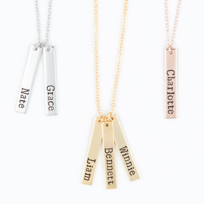 Long Bar Necklace, Personalized Vertical Bar Necklace, Children Name Necklace, Kids Name Necklace, Mom Jewelry, Push Present for New Mom
