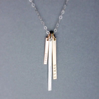 Long Vertical Bar Necklace with names, personalized, custom, gift for mom, three, minimalist silver, rose Gold Plated, yellow Gold Plated