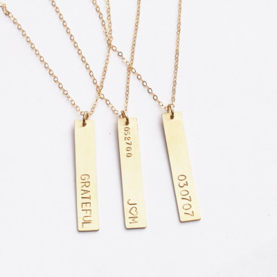 Long Vertical Gold Bar necklace, Personalized Necklace, Personalized Vertical Bar Necklace, Gold Bar Necklace, Gold Personalized Necklace