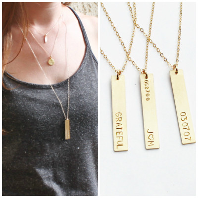 Long Vertical Gold Bar necklace, Personalized Necklace, Personalized Vertical Bar Necklace, Gold Bar Necklace, Gold Personalized Necklace