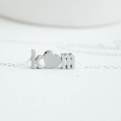 Love necklace, initial heart necklace, Couples necklace, Initial Necklace,Silver Necklace