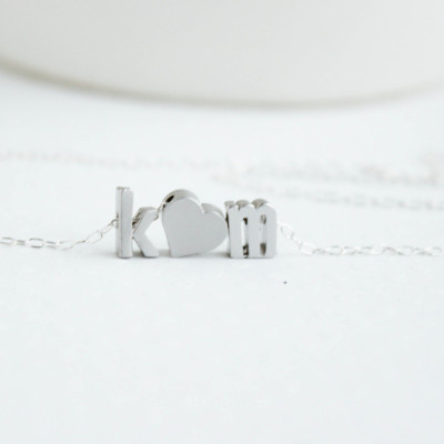Love necklace, initial heart necklace, Couples necklace, Initial Necklace,Silver Necklace