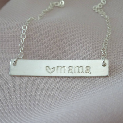 Mama Bar Necklace, Sterling silver Nameplate Necklace, Mothers Day Gift, New Mom jewelry, Hand stamped necklace, gift for mom, gift for wife