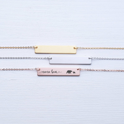 Mama Bear Necklace Gift for Mom Bar Necklace Personalized Necklace Jewelry Rose Gold Silver Engraved Mother Gifts for Her Gifts for Friends