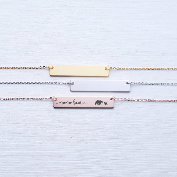 Mama Bear Necklace Gift for Mom Bar Necklace Personalized Necklace Jewelry Rose Gold Silver Engraved Mother Gifts for Her Gifts for Friends