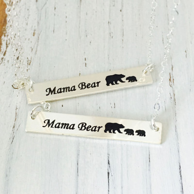 Mama Bear Necklace, /Mother's Day Necklace /godl filled bar/ sterling silver bar/ Mother's Day gift / Mom Necklace/Custom Message Necklace