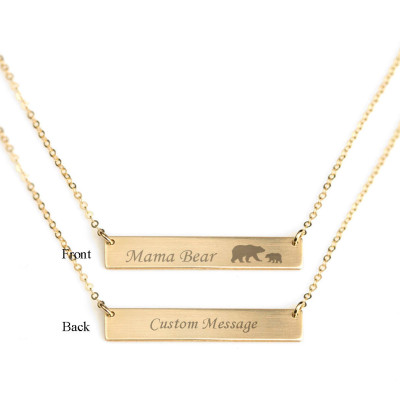 Mama Bear Necklace, /Mother's Day Necklace /godl filled bar/ sterling silver bar/ Mother's Day gift / Mom Necklace/Custom Message Necklace