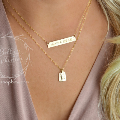 Mama Bear Necklace, Personalized Bar Necklace, Gold Bar Necklace, mom gift, anniversary gift, birthday gift LA104