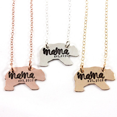 Mama Bear Necklace, Silver, 18k Rose Gold Plated, 18k Gold Plated, Momma bear, custom personalize - established year, mom gift, mama gift