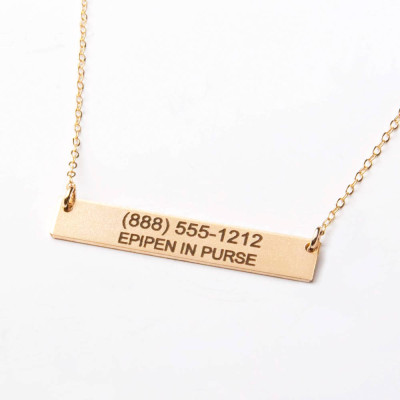 Medical Alert Necklace - Custom Medical ID Jewelry-Personalized Gold Bar-18k Gold Plated-Rose-Sterling Silver-CG286N_1.5X0.25