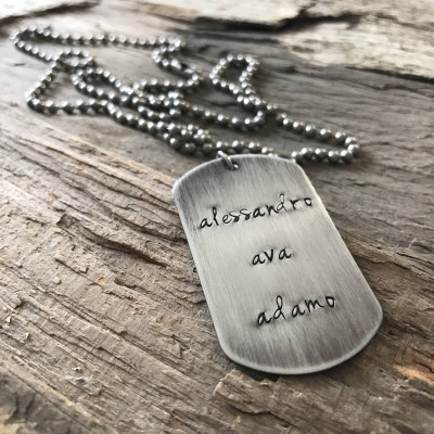 Men's Custom Sterling Silver Dog Tag Necklace, Dad Necklace, Personalized Gift, Steel Necklace, Dog Tag Jewelry, Rustic Necklace, Boxing Day