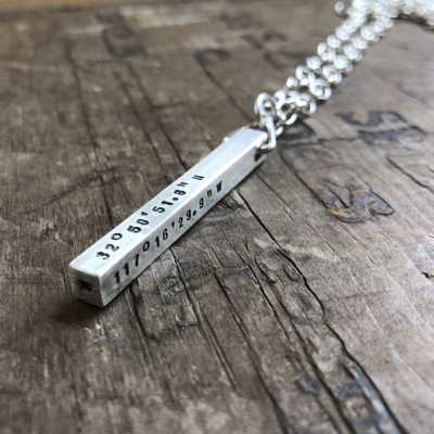 Men's Personalized Necklace Sterling Silver SOLID Bar Necklace 4 Sided Dad Hipster Daddy Necklace bar dad gift