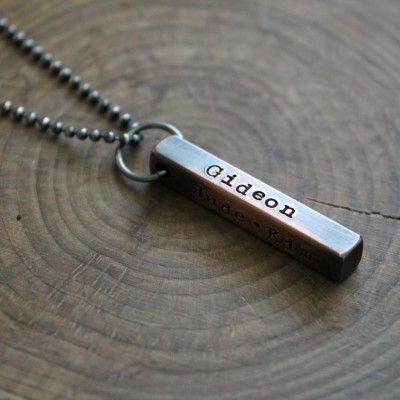 Men's Personalized Solid Copper Bar Necklace, Rustic Copper And Sterling Silver Bar Necklace, Men's Personalized Gift - Jude Necklace