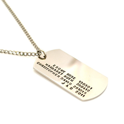 Military Dogtag Style Personalised Hand Stamped Pendant & Chain - Sterling Silver Silver