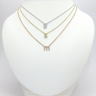 Mini 18k Gold Diamond Initial Necklace / 18kt yellow, white, rose gold / Lowercase diamond letter necklace