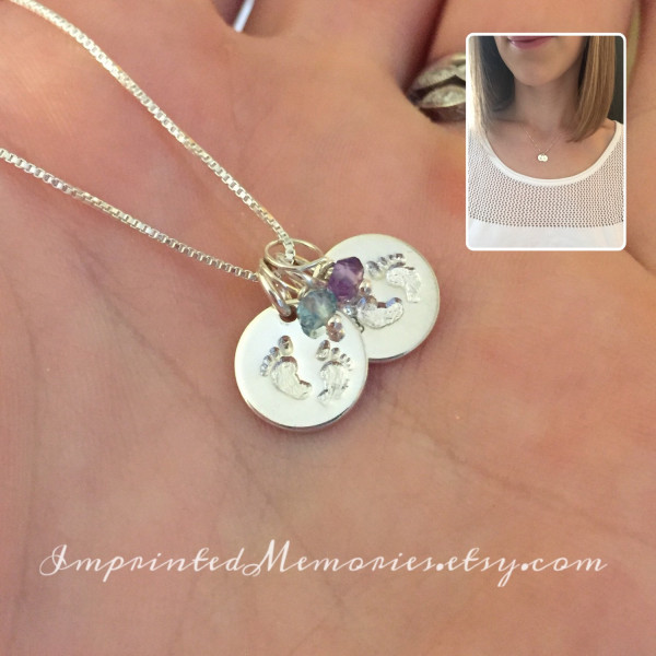 Miscarriage jewelry loss of two babies - loss of twins - stillborn necklace - in memory of two babies - 2 tiny sterling silver birthstones
