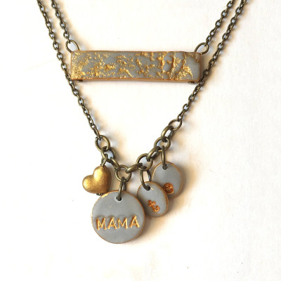 Mom and Children Personalized Necklace, Layered Small Initial Necklace, Mama Mother's Day Gift