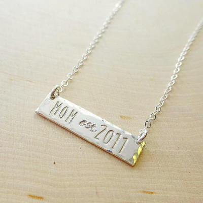 Mom bar necklace, Custom date, hand stamped mothers necklace, Mum, mommy, new mom, pregnancy, expecting mom, mothers day, Otis B etsy