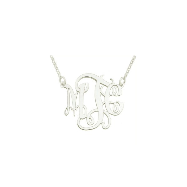 Mono110w - White Rhodium 1" Sterling Silver Elegant Monogram Necklace