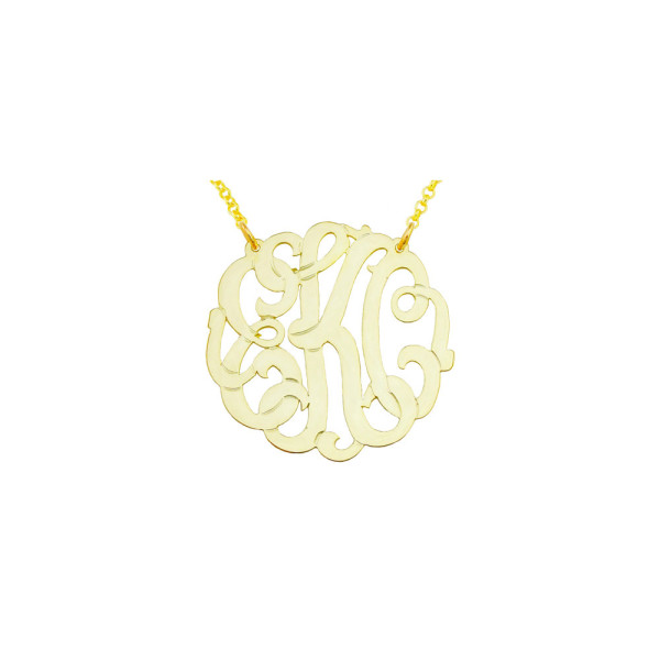 Mono137y-1mm thick Personalized Yellow Gold Plated 2" Sterling Silver XL Monogram Necklace