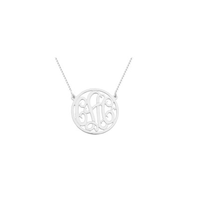 Mono45 - Rhodium Plated 1" Sterling Silver Circle Monogram Necklace