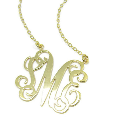 Monogram Initial 2" Personalized Necklace - Sterling silver 925 Plated 18k gold. Gold monogram necklace. Personalized jewelry. Gold necklace
