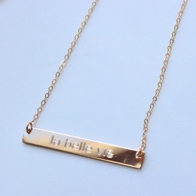 Monogram Initial Gold Bar Necklace Celebrity Style Custom Engraved Word Sentence Roman Numeral Date Personalized Initial sterling silver