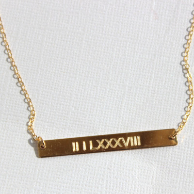Monogram Initial Gold Bar Necklace Celebrity Style Custom Engraved Word Sentence Roman Numeral Date Personalized Initial sterling silver