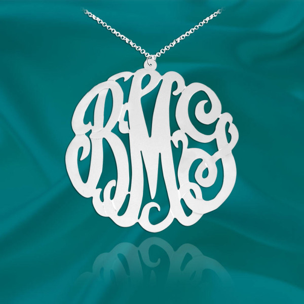 Monogram Initial Necklace - 1.75 inch Handcrafted Sterling Silver Monogram Necklace - Made in USA