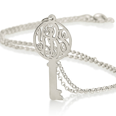 Monogram Key Necklace - Personalized Monogram on a key - Dainty Key Necklace - 925 Sterling Silver - Any initials