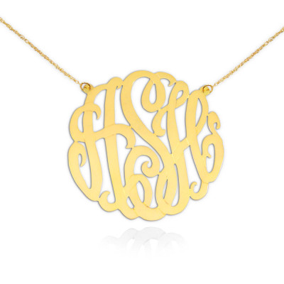 Monogram Necklace - 1 1/2 inch Sterling silver 18k Gold Plated - Handcrafted Monogram Initial Necklace - Made in USA