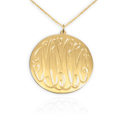 Monogram Necklace - 1 inch 18k Gold Plated Sterling Silver Hand Engraved - Personalized Initial Necklace - Made in USA